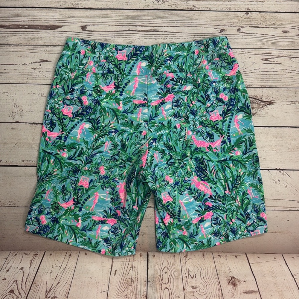 Lilly Pulitzer Green and Pink Flat Front Tropical Shorts